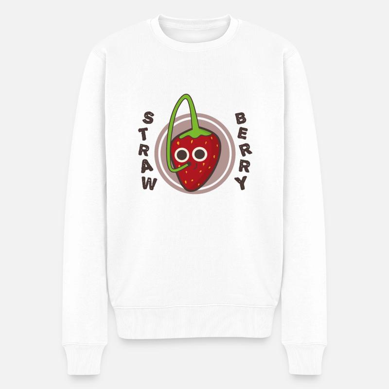 Erdbeer-Wortspiel, Obsttrinken mit Stroh - Männer Premium Bio Pullover - Weiß
