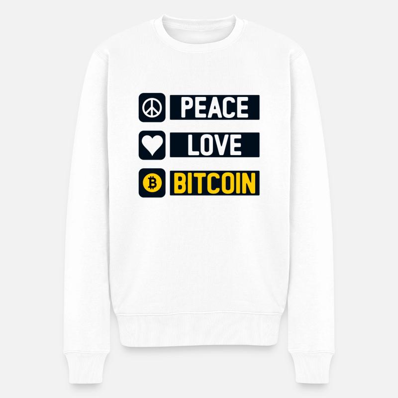 Peace Love Bitcoin - Pull Premium bio Homme - blanc