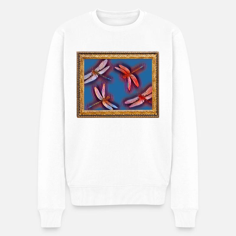 Kunstdruck Art Bilderrahmen Libellen - Männer Premium Bio Pullover - Weiß