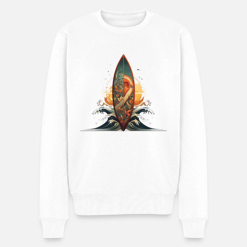 Surfbrett geteiltes Meer Artwork Surfing - Männer Premium Bio Pullover - Weiß