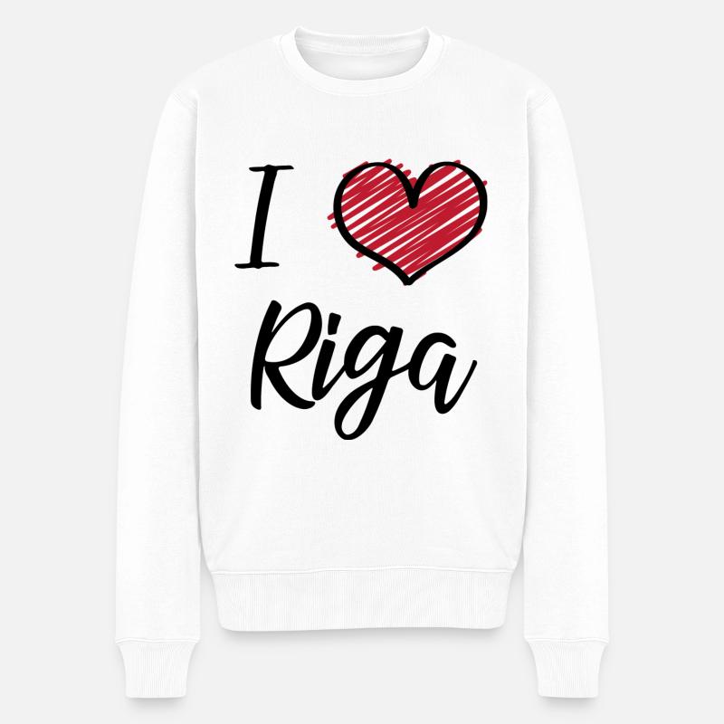 I Love Riga - Männer Premium Bio Pullover - Weiß