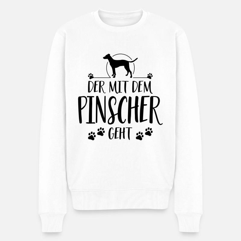 DER MIT PINSCHER GEHT Hundespruch Hunde Hund - Männer Premium Bio Pullover - Weiß