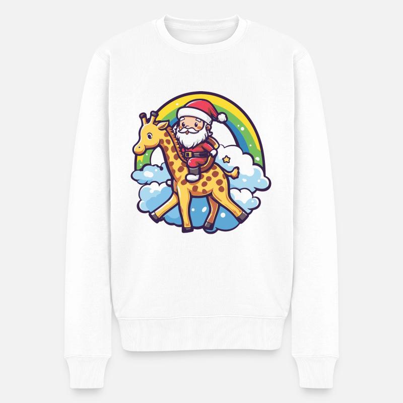 Girafe Père Noël Arc-en-ciel - Pull Premium bio Homme - blanc