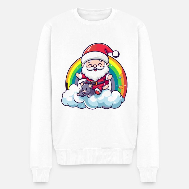 Maus Weihnachtsmann Regenbogen - Männer Premium Bio Pullover - Weiß