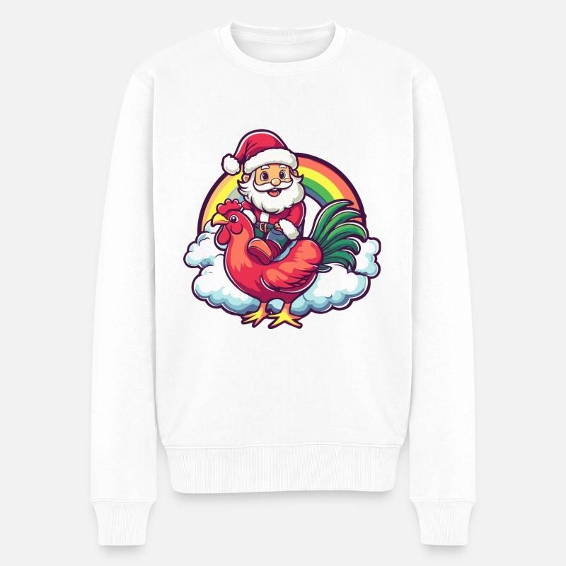 Hahn Weihnachtsmann Regenbogen - Männer Premium Bio Pullover - Weiß