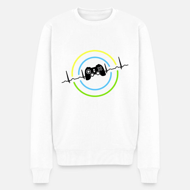 Herzschlag Neon Gaming Controller - Männer Premium Bio Pullover - Weiß