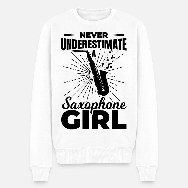 Saxophon Mädchen - Männer Premium Bio Pullover - Weiß