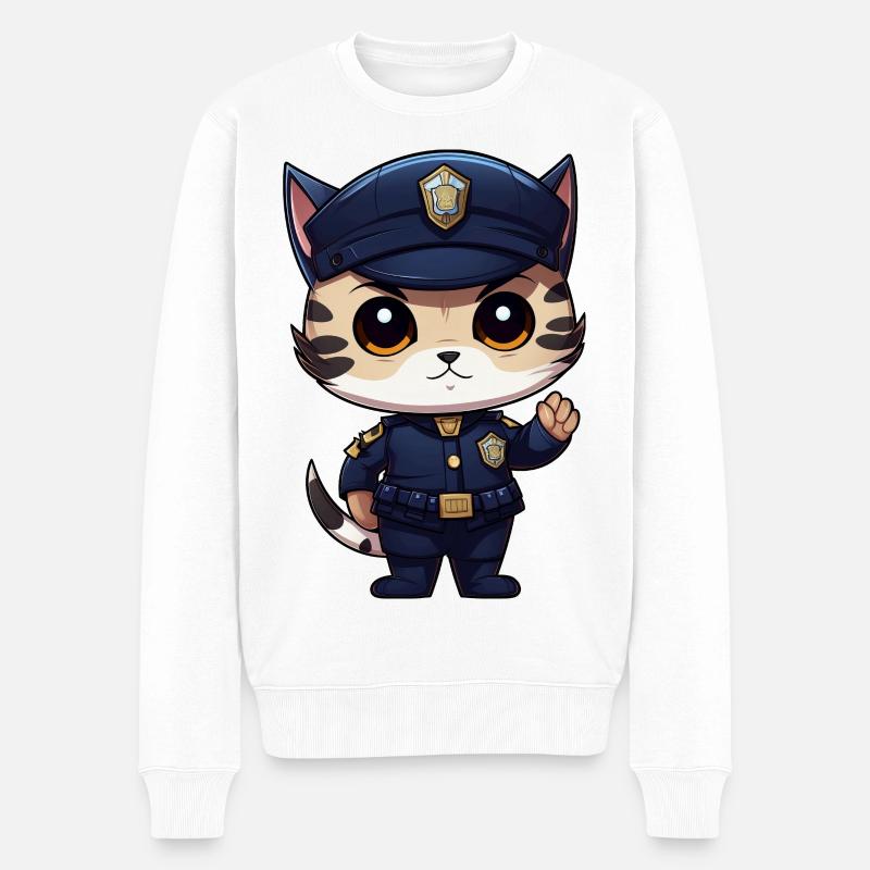 Katzen Polizist - Männer Premium Bio Pullover - Weiß