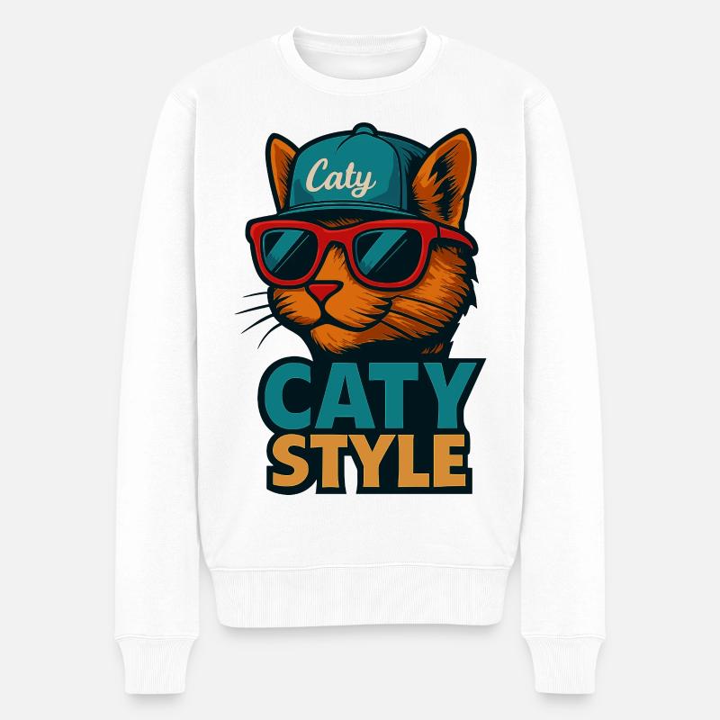Style Caty Chat Cool - Pull Premium bio Homme - blanc
