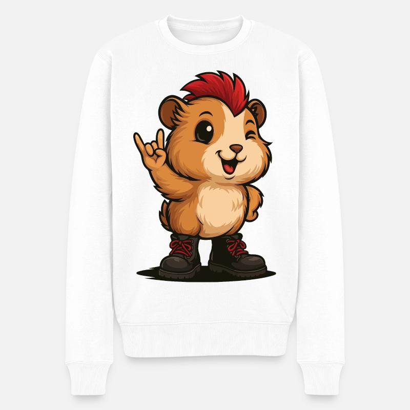 Punk Rock Meerschweinchen - Männer Premium Bio Pullover - Weiß