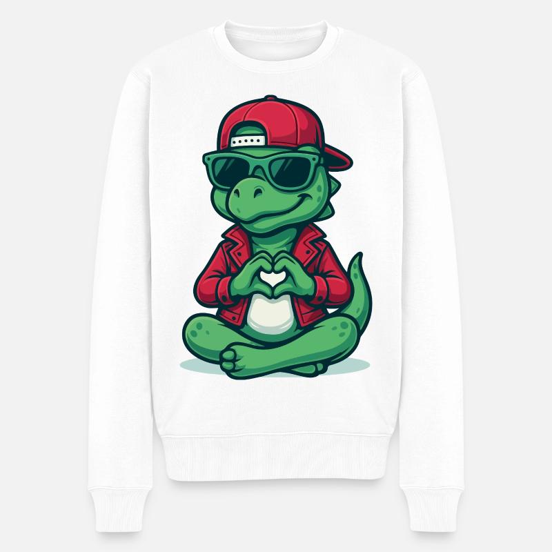 Dino Heart Vibes - Männer Premium Bio Pullover - Weiß