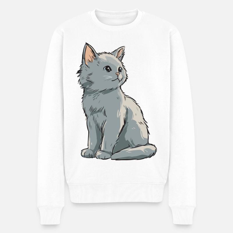 Graues Samtkätzchen Illustration - Männer Premium Bio Pullover - Weiß