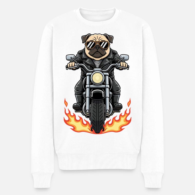 Cool Biker Pug Motorradflammen - Männer Premium Bio Pullover - Weiß