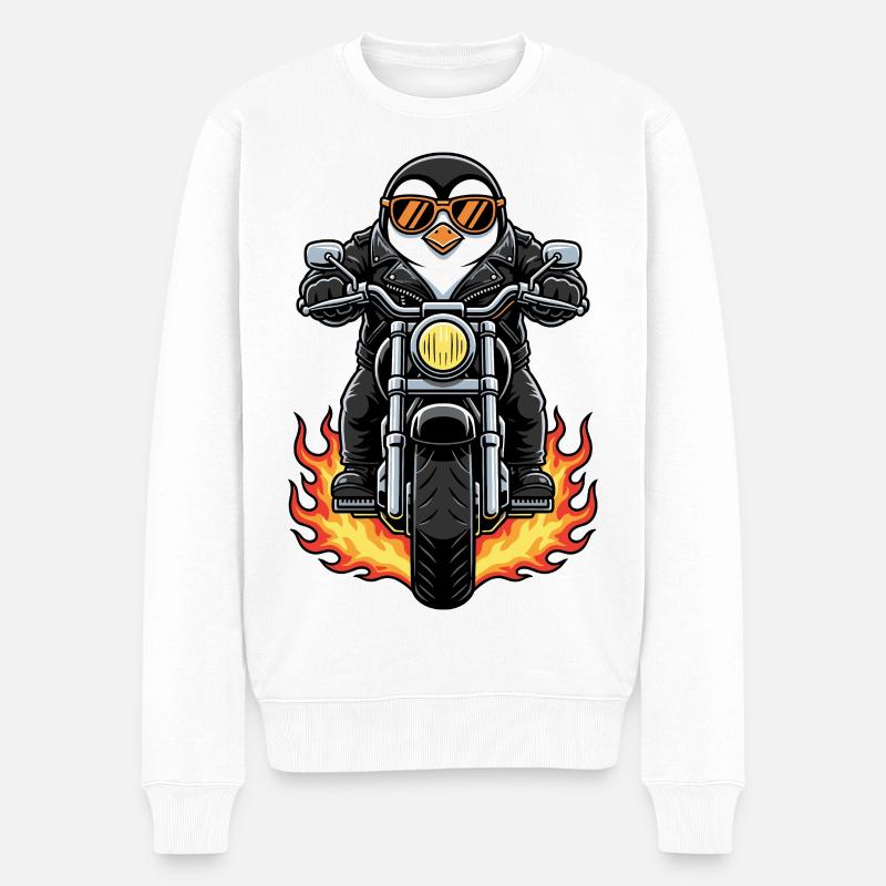 Cool Biker Penguin Motorcycle Flames - Pull Premium bio Homme - blanc