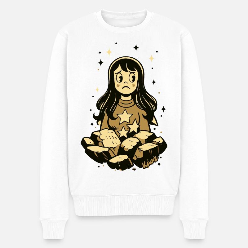 Melancholisches Sterne Mädchen mit Steinen - Männer Premium Bio Pullover - Weiß