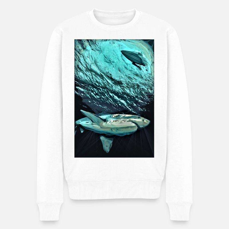 Dynamique des requins sous-marins turquoise - Pull Premium bio Homme - blanc