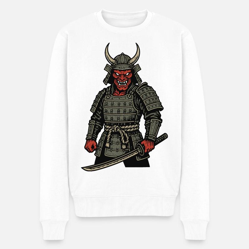Oni Samurai - Dämonischer Krieger - Männer Premium Bio Pullover - Weiß