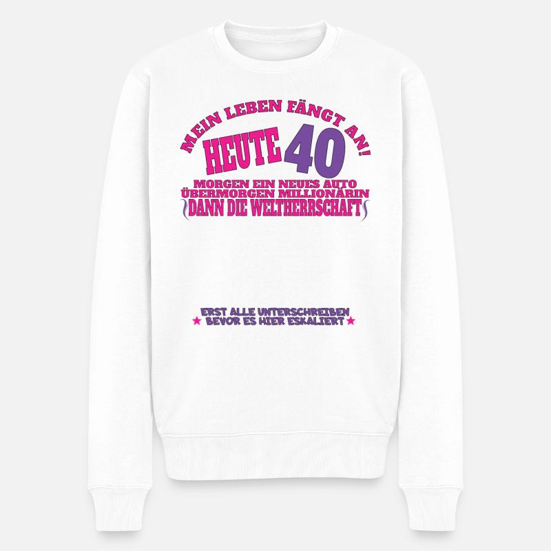 40. Geburtstag Frau & Mann Gästebuch - Männer Premium Bio Pullover - Weiß