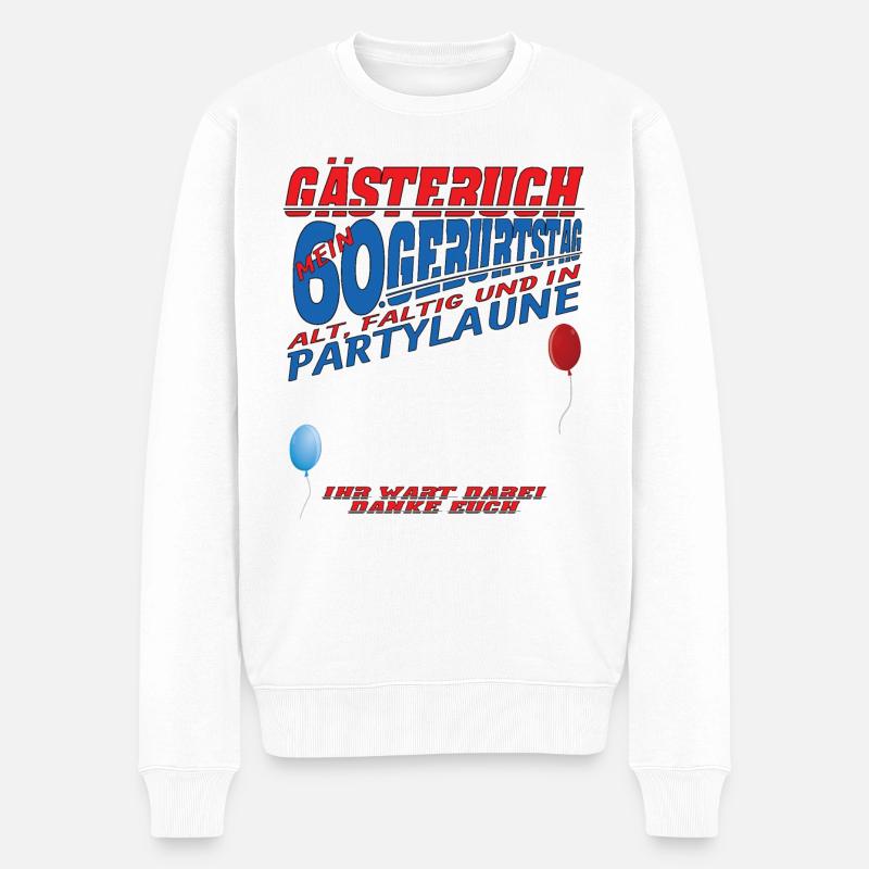 60. Geburtstag Frau & Mann Gästebuch - Männer Premium Bio Pullover - Weiß