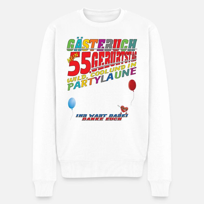 55. Geburtstag Mann und Frau Gästebuch - Männer Premium Bio Pullover - Weiß