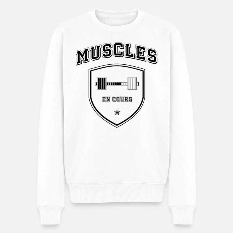 Muscles en cours - Haltère - Pull Premium bio Homme - blanc
