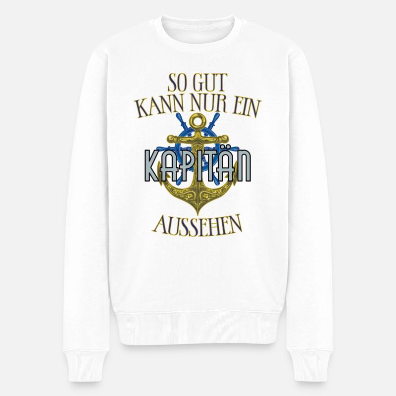 Kapitän Boot Motorboot lustiger Spruch - Männer Premium Bio Pullover - Weiß