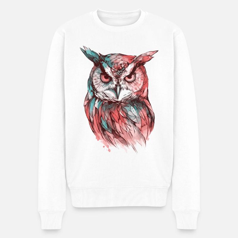 Eule Uhu Vogel Nachtvogel Tier Nacht Mond Natur - Männer Premium Bio Pullover - Weiß