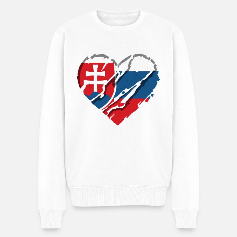 Slowakei Flagge Herz Slowakische Fahne Heimat - Männer Premium Bio Pullover - Weiß