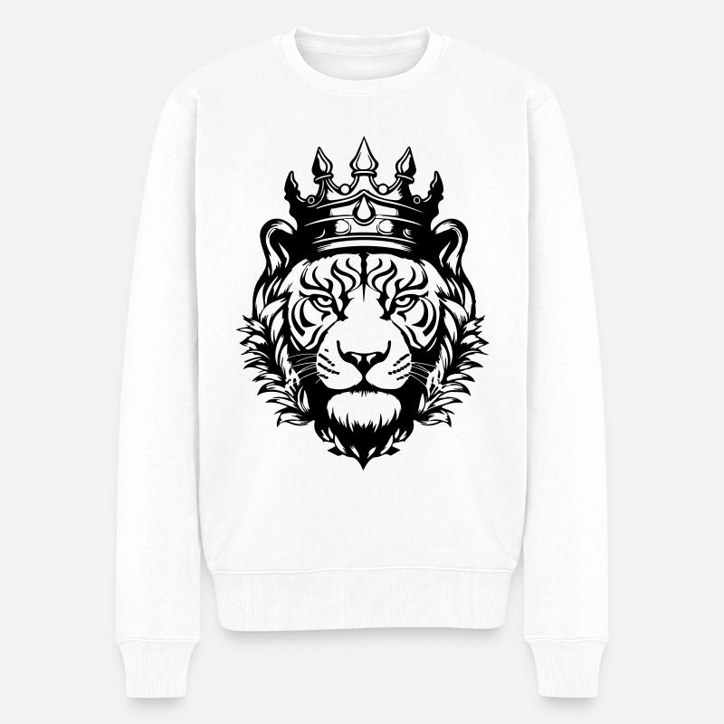 Tiger Krone König - Männer Premium Bio Pullover - Weiß