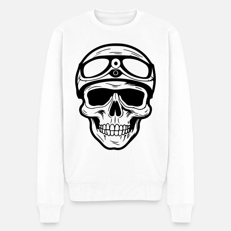 Biker Totenkopf - Männer Premium Bio Pullover - Weiß