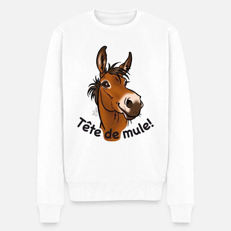 Mule, Tête de mule! (texte noir) - Pull Premium bio Homme - blanc