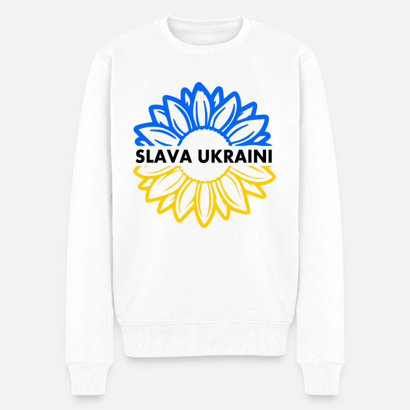 Slava ukraini - Männer Premium Bio Pullover - Weiß
