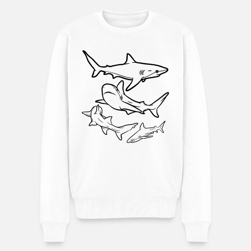 Haie - Männer Premium Bio Pullover - Weiß