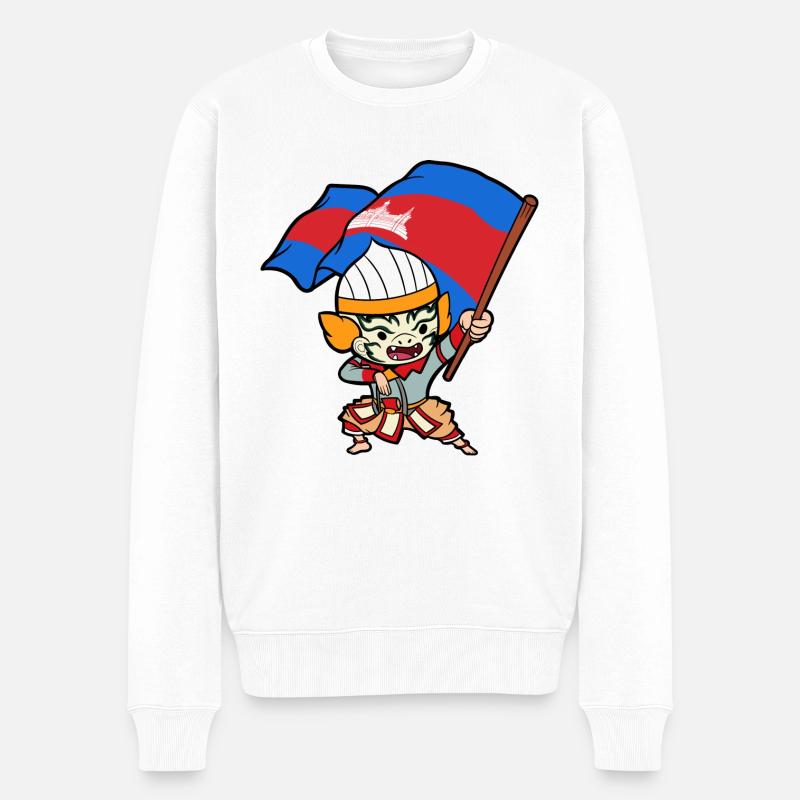 Temple du Cambodge Khmer Vintage drapeau je cadeau - Pull Premium bio Homme - blanc