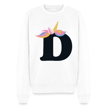 Einhorn-Buchstabe Regenbogenstyle "D" | be unique - Männer Premium Bio Pullover - Weiß - Vorne - Thijin (182cm)