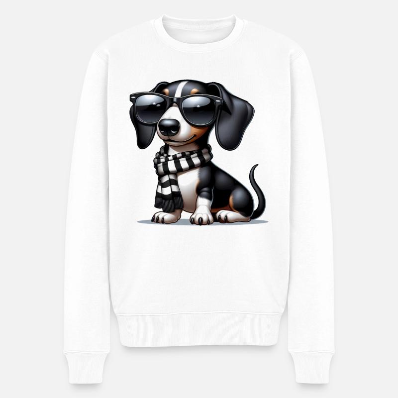 Chien mignon avec des lunettes de soleil - Pull Premium bio Homme - blanc