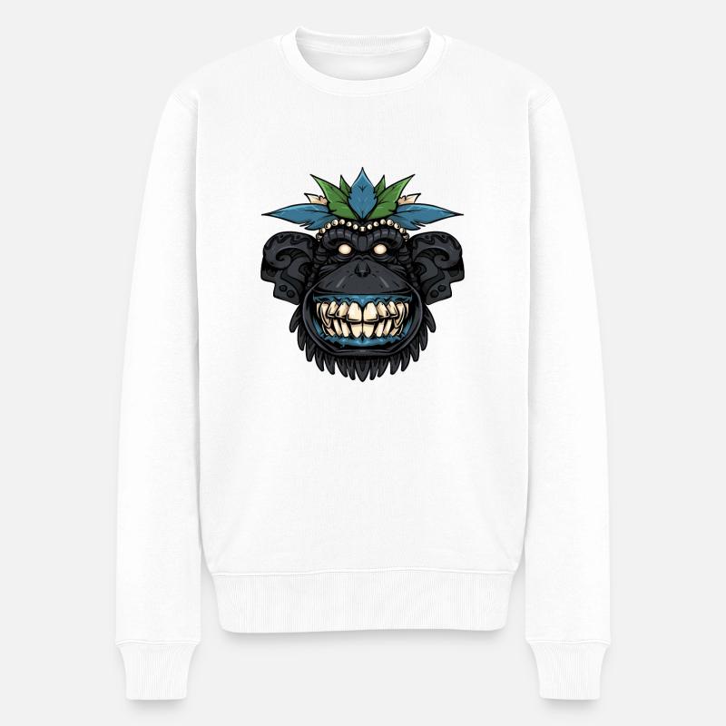 Tiki-Schimpanse - Männer Premium Bio Pullover - Weiß