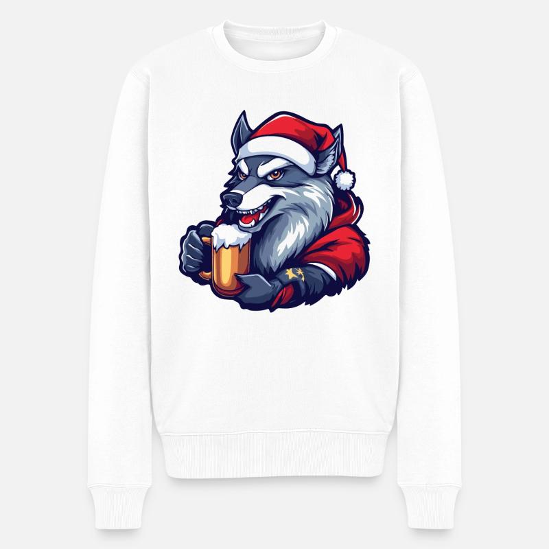 Wolf Weihnachten Bier - Männer Premium Bio Pullover - Weiß
