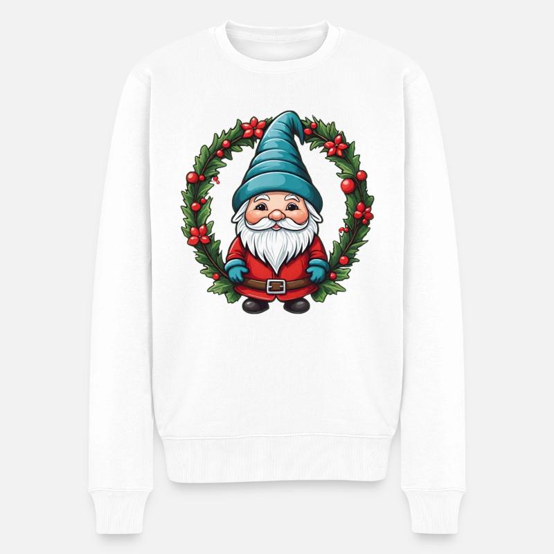 Weihnachtswichtel mit Kranz - Männer Premium Bio Pullover - Weiß