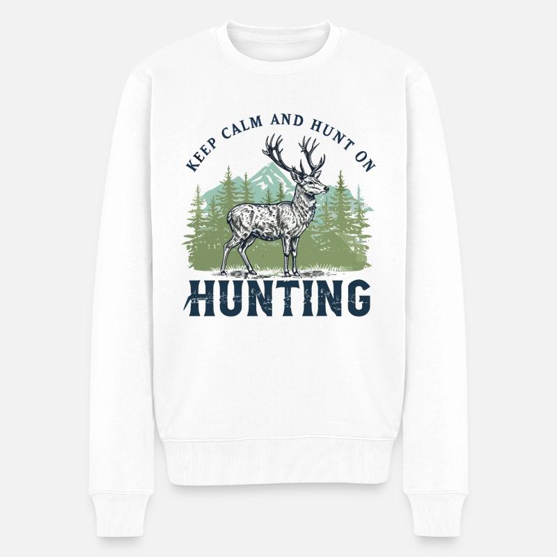 Majestätisches Hirschjagd-Design - Männer Premium Bio Pullover - Weiß