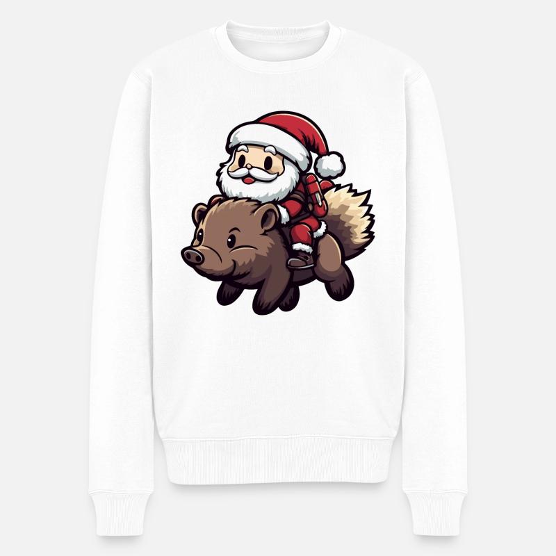 Igel Weihnachtsmann Cartoon - Männer Premium Bio Pullover - Weiß