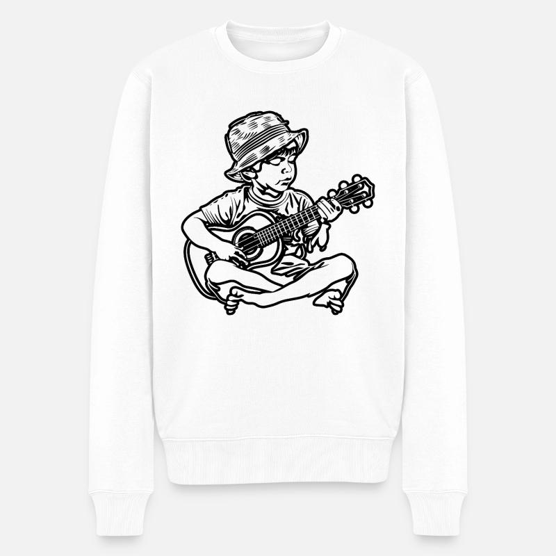 Ukulele Junge - Männer Premium Bio Pullover - Weiß