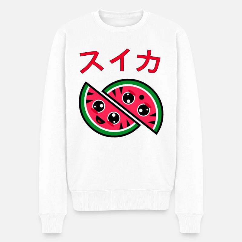 Süße Suika-Wassermelone - Männer Premium Bio Pullover - Weiß
