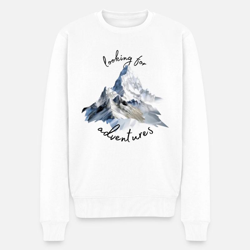 Auf der Suche nach Abenteuern in den Bergen - Männer Premium Bio Pullover - Weiß