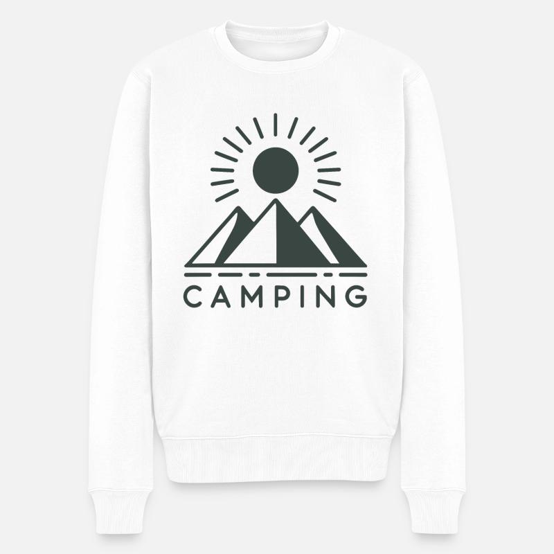 Camping-Ikone - Berge & Sonne - Männer Premium Bio Pullover - Weiß