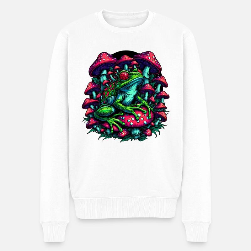 Grenouille psychédélique aux champignons - Pull Premium bio Homme - blanc