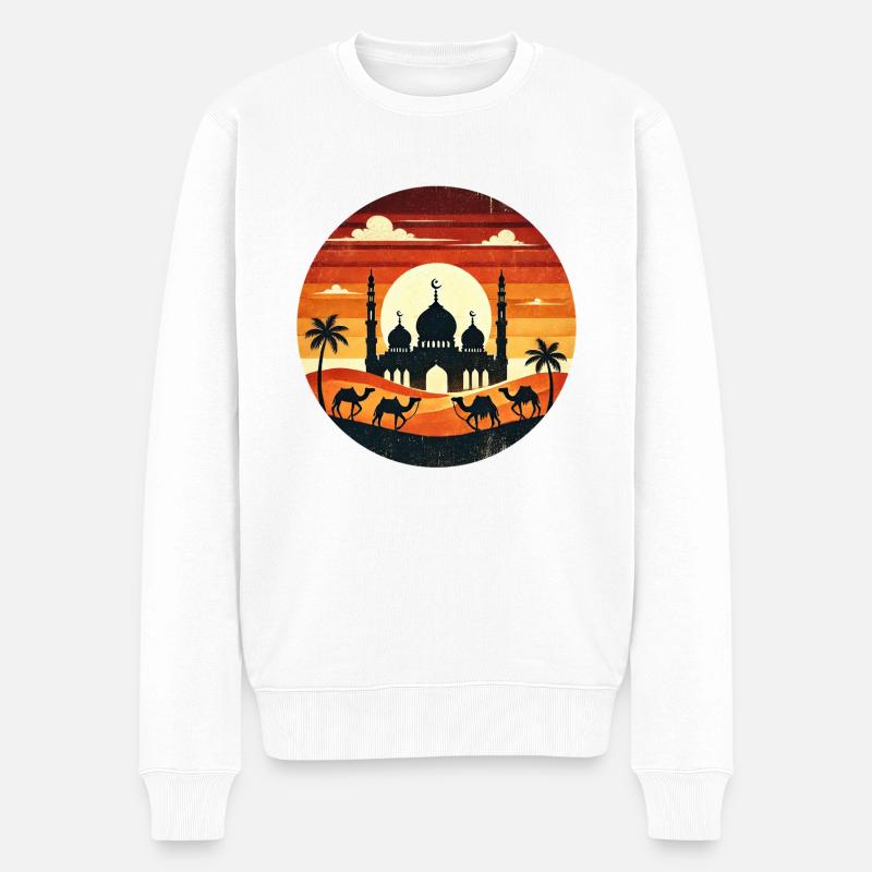 Coucher de soleil sur la mosquée de Marrakech - Pull Premium bio Homme - blanc