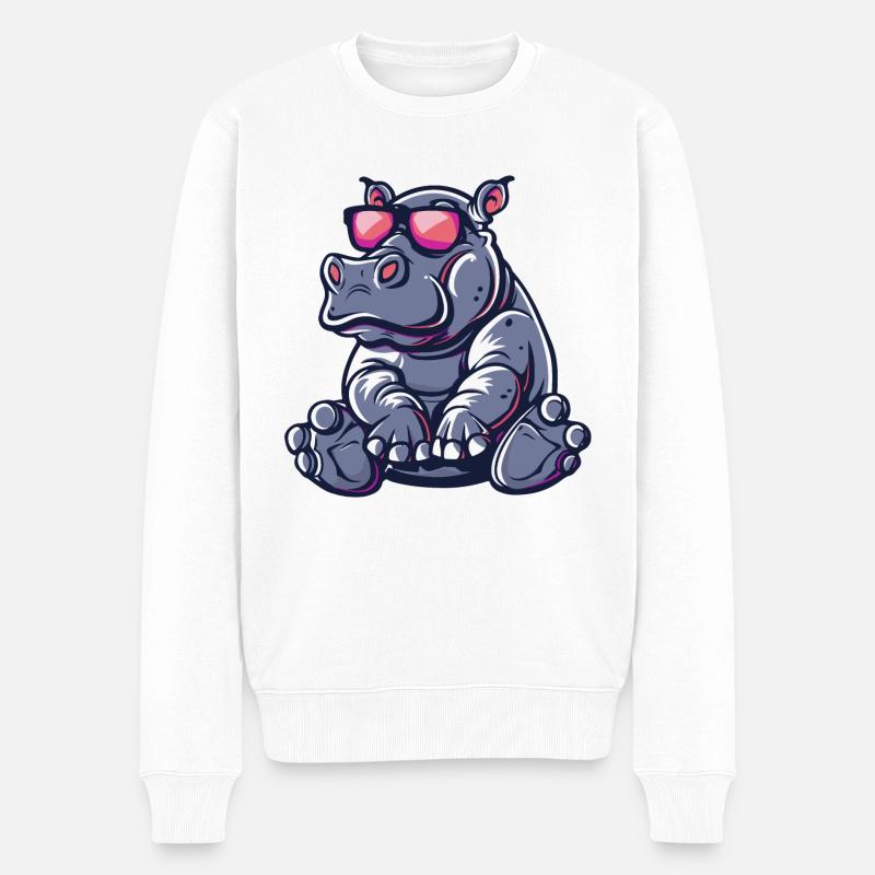 Hippopotame Bande Dessinée Cool - Pull Premium bio Homme - blanc