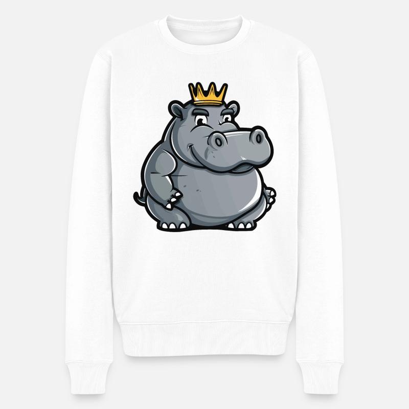 Nilpferd Cartoon Krone - Männer Premium Bio Pullover - Weiß