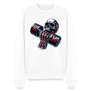 Crâne de musculation No Limit Workout avec haltère - Pull Premium bio Homme - blanc - Devant - Thijin (182cm)